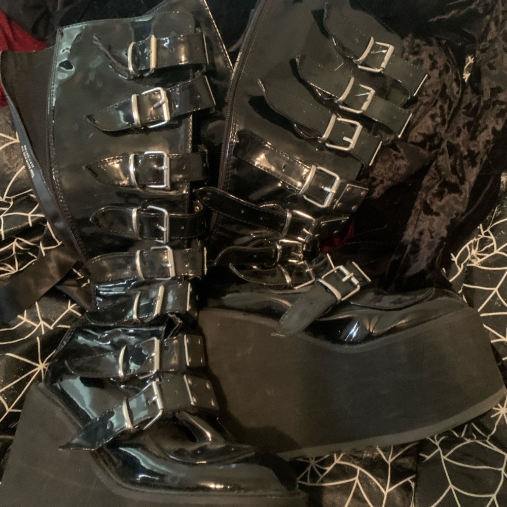 Black Platform Buckle Boots